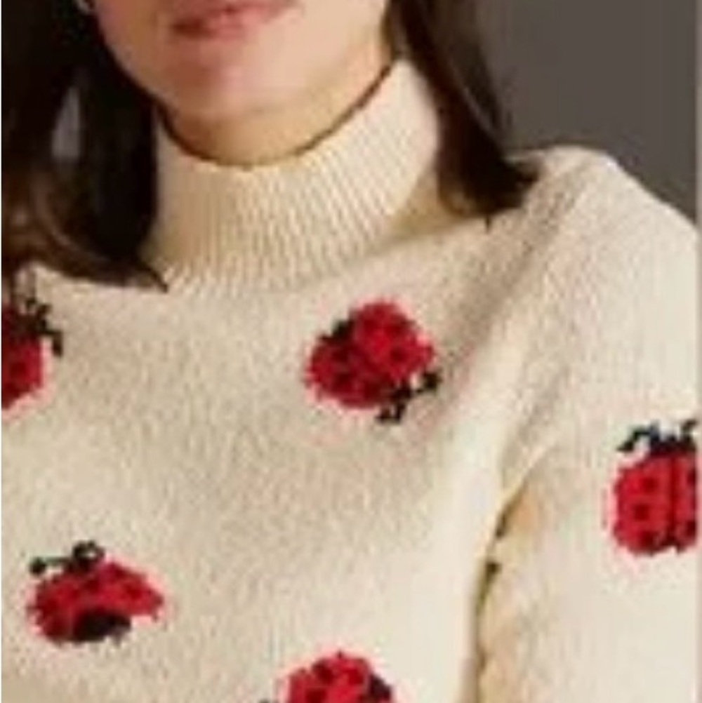 Maeve by Anthropologie Cream Ladybug Turtleneck Sweater XS - Picture 2 of 15